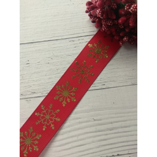 Лента репсовая с тиснением «Снежинки», 25 мм, цена за 1 м